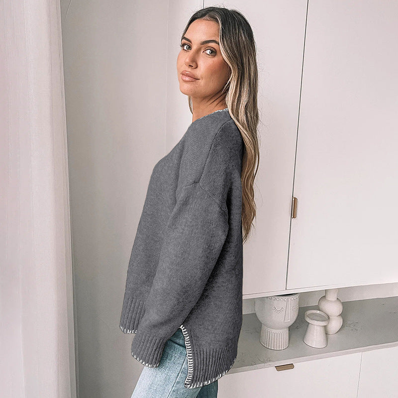 Damen Strickpullover mit dekorativem Saum und weiten Ärmeln Stalluxe