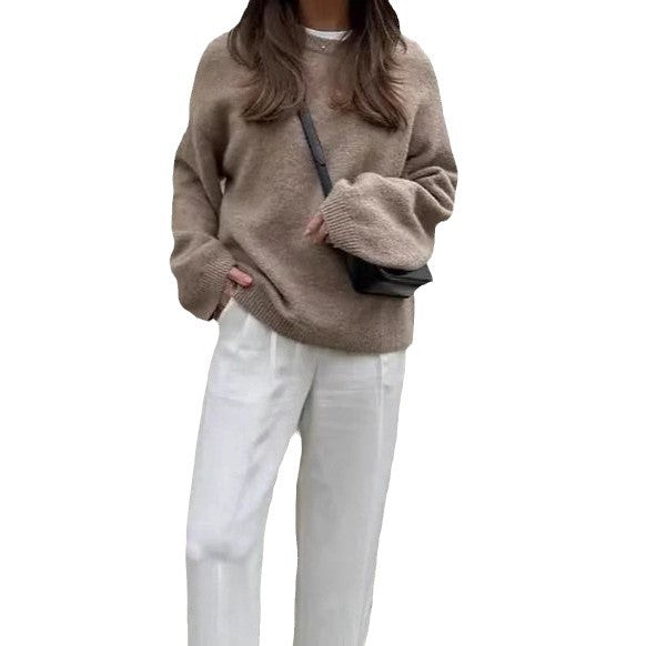 Damen Gemütlicher Strickpullover mit weitem Schnitt und Rundhalsausschnitt Stalluxe