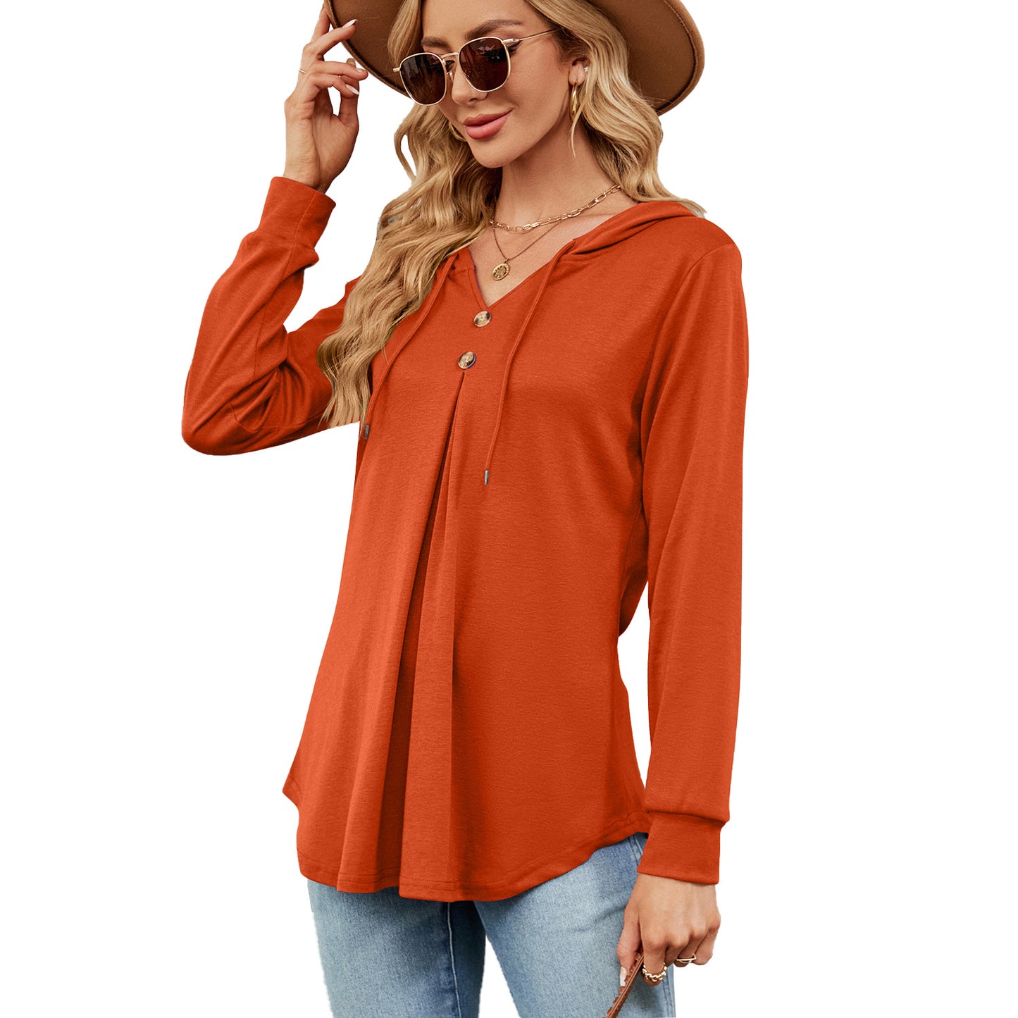 Damen Viskose Hoodie mit Knopfleiste und asymmetrischem Saum Stalluxe