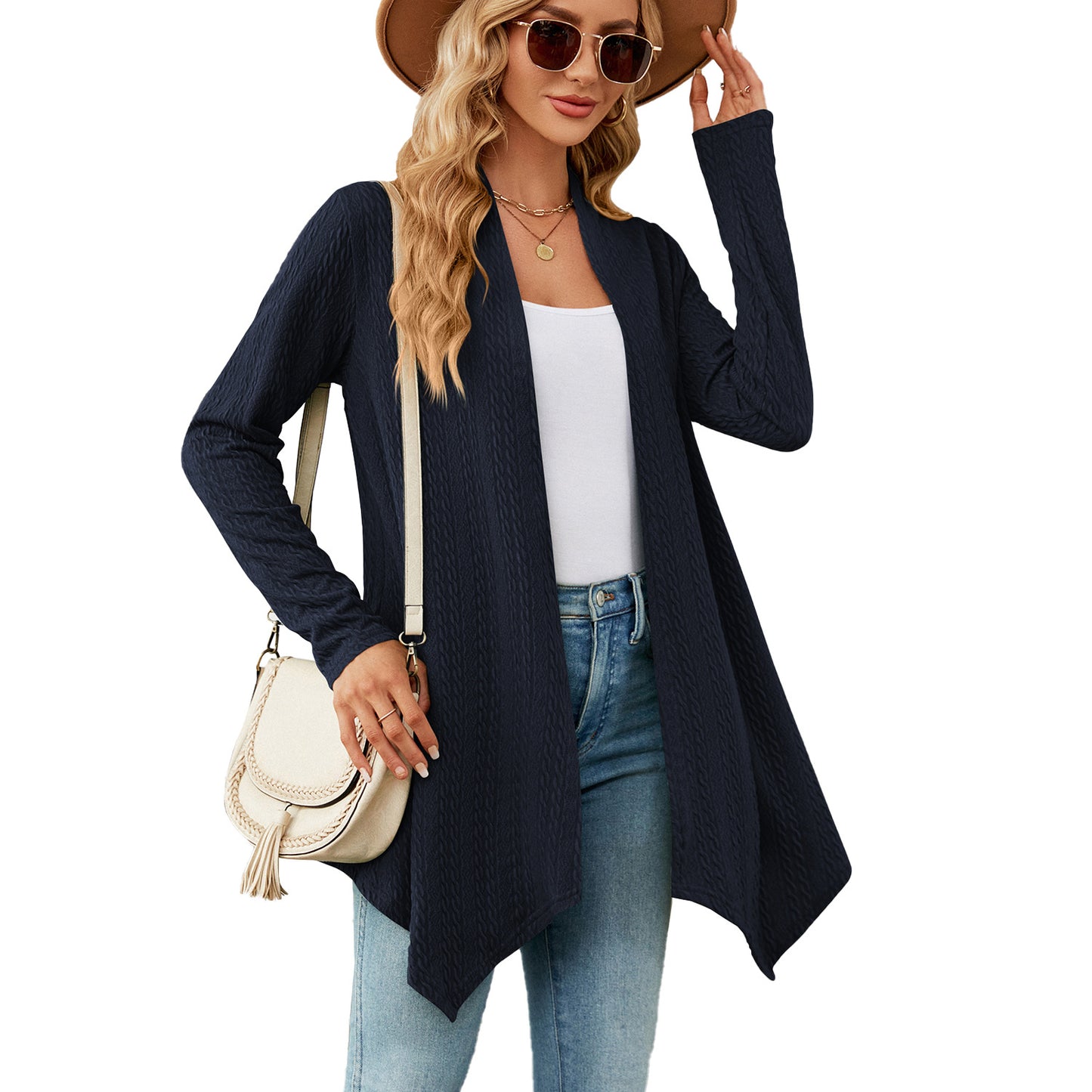 Damen Strickjacke mit strukturiertem Waffelmuster und offener Front Stalluxe