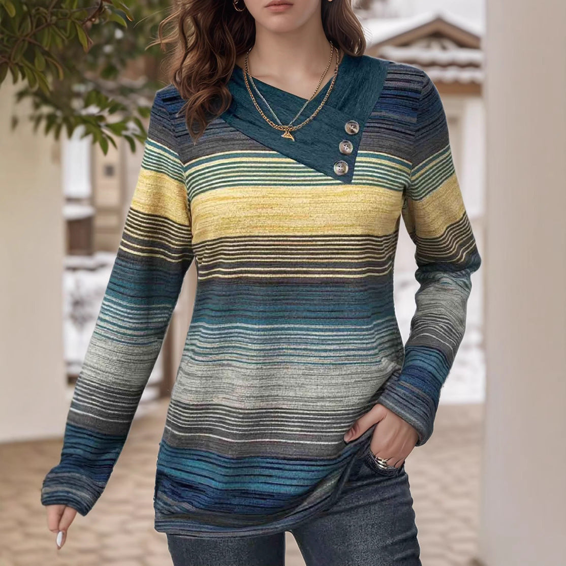 Damen elegantes Langarmshirt mit modernem Streifenmuster und Knopfdetails Stalluxe