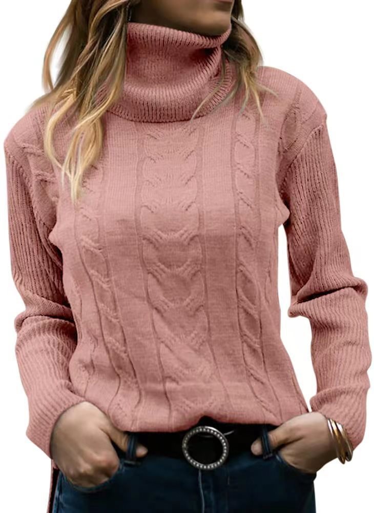 Damen Strickpullover mit hohem Kragen und strukturiertem Zopfmuster Stalluxe