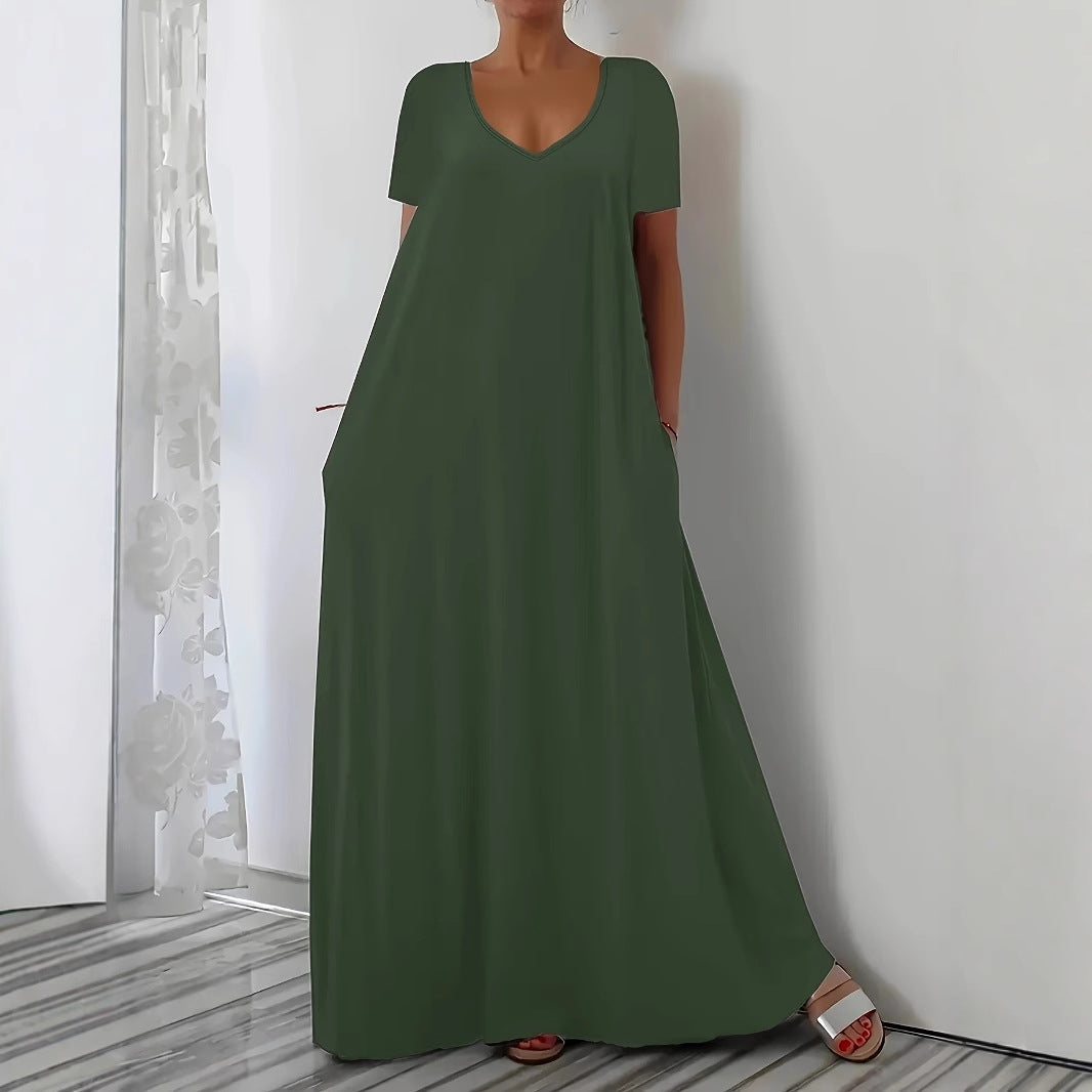 Damen Maxikleid mit U-Ausschnitt und praktischen Taschen Stalluxe