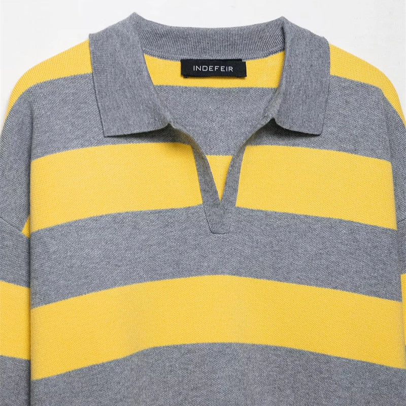 Damen modischer Pullover mit Polokragen und Streifendesign Stalluxe