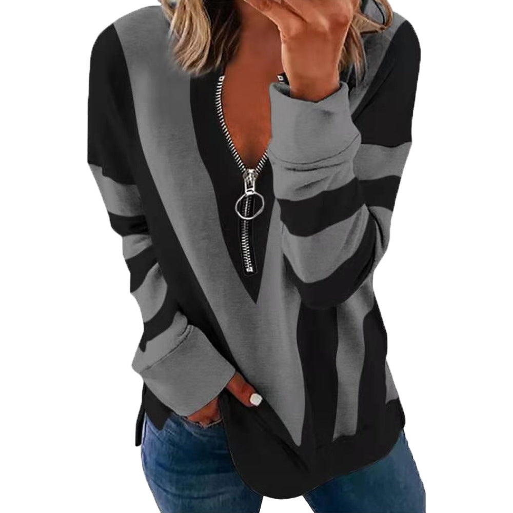 Damen Lässiger Pullover mit Reißverschluss und gestreiftem Design Stalluxe