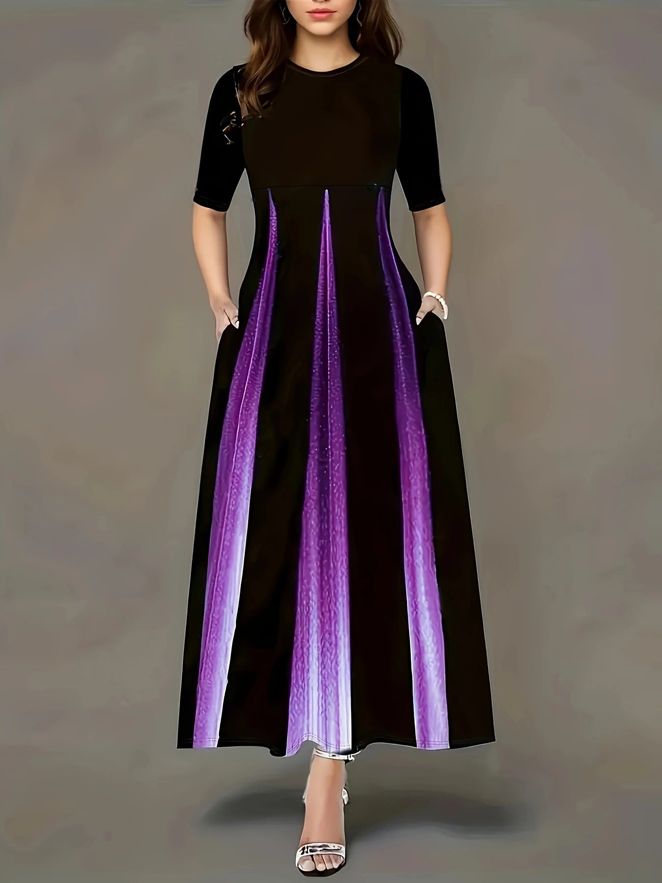 Damen Maxikleid mit eleganten Seitentaschen und luxuriösem Glanz Stalluxe