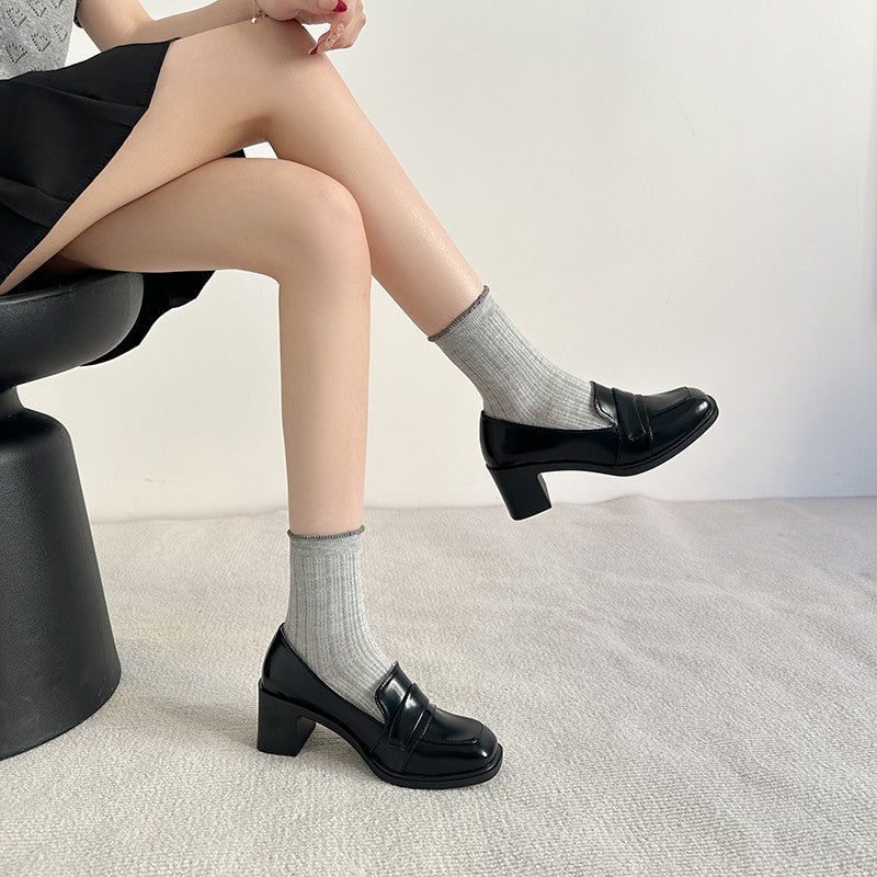 Damen elegante Blockabsatz-Mokassins mit glänzendem Obermaterial und komfortabler Innensohle Stalluxe