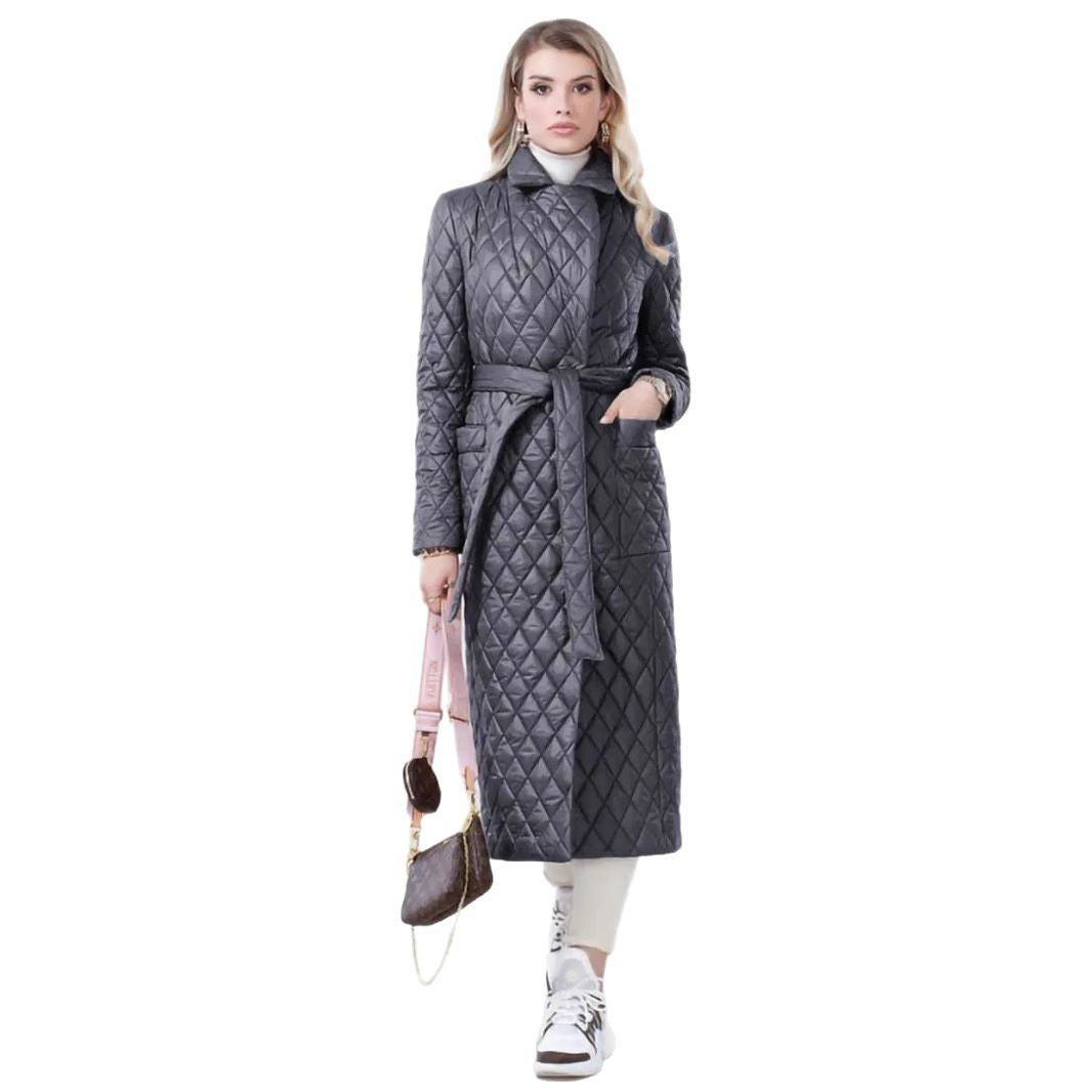 Damen Steppmantel mit Gürtel und hohem Kragen Stalluxe
