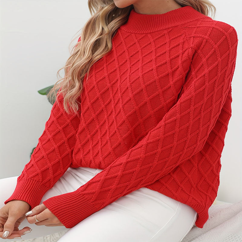 Damen Grobstrickpullover mit trendigem Rautenmuster und hohem Kragen Stalluxe
