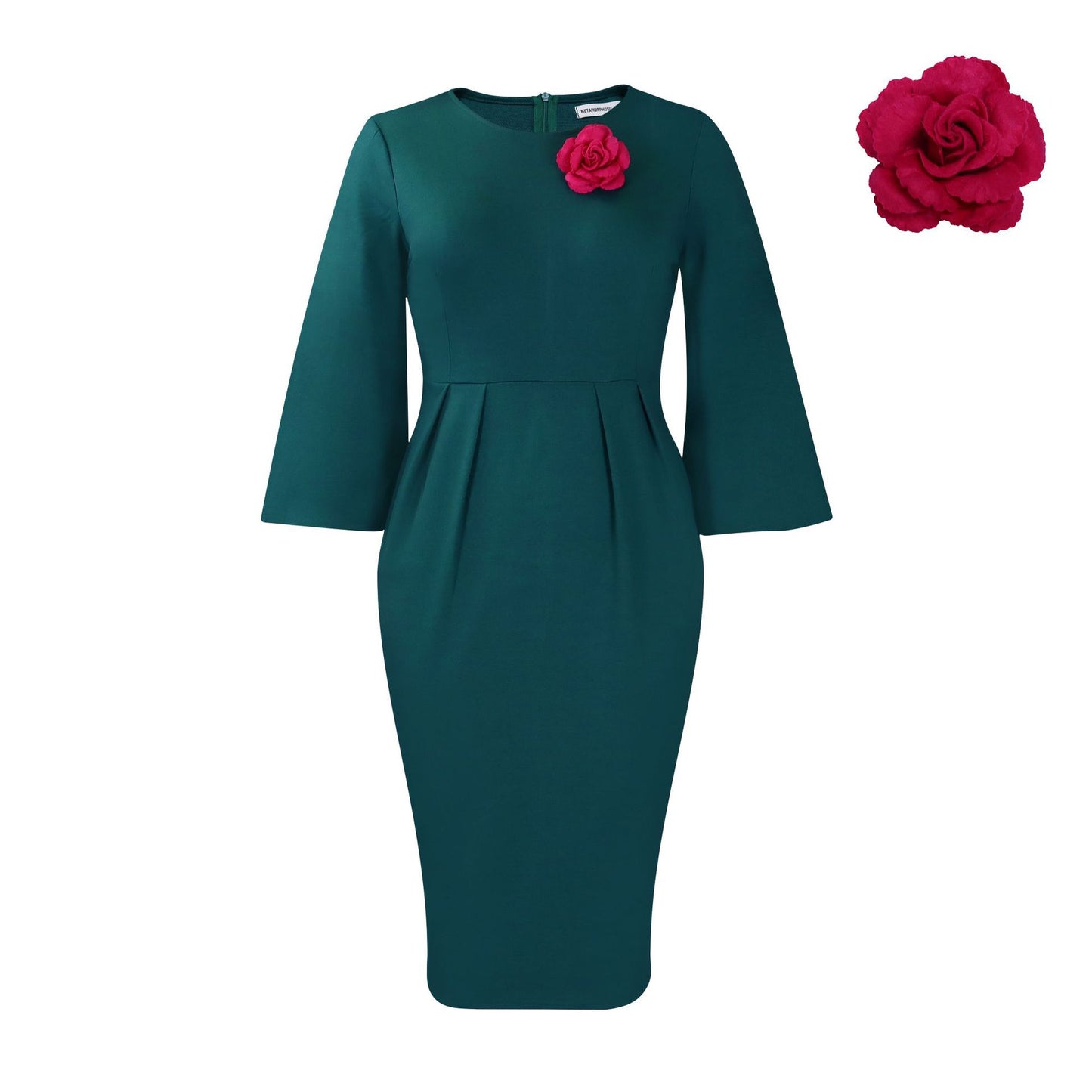 Damen elegantes Kleid mit fließenden Ärmeln und eingearbeitetem Taillenband Stalluxe
