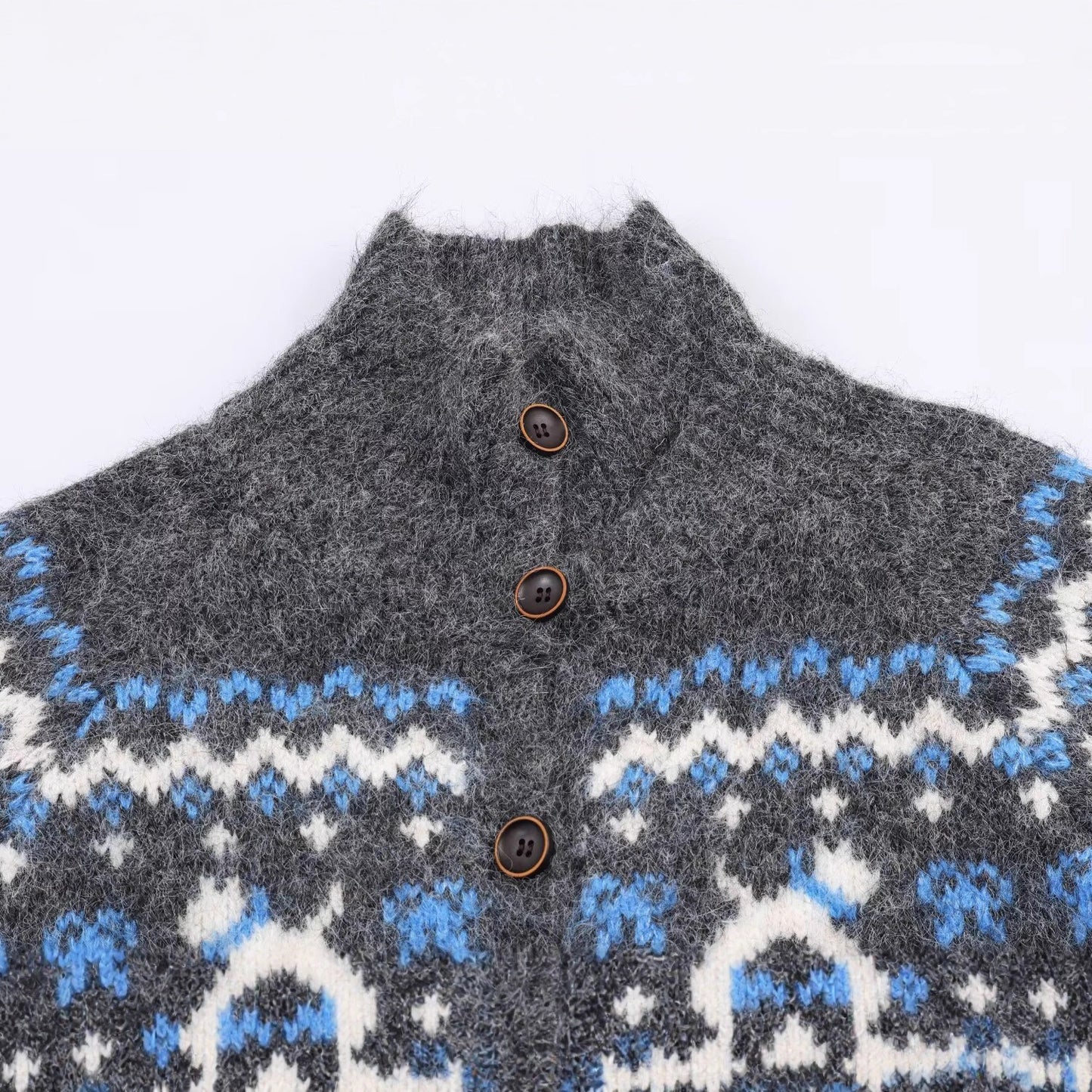 Damen Strickjacke mit Norwegermuster und hohem Kragen Stalluxe