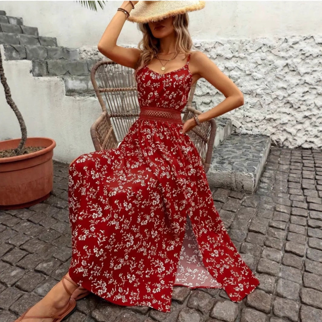 Damen Sommermaxikleid mit floralem Design und raffiniertem Schlitz Stalluxe