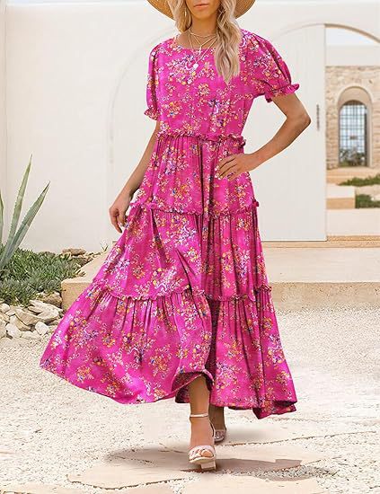 Damen Maxikleid im floralen Bohème-Stil mit Rüschendetails Stalluxe