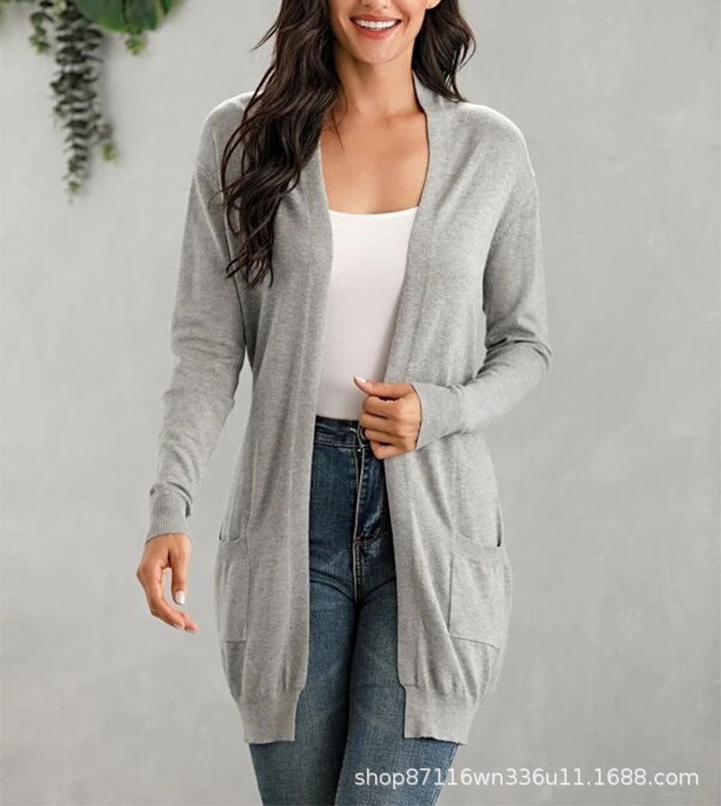 Damen Lange Strickjacke mit offenen Front und praktischen Taschen Stalluxe Weiß