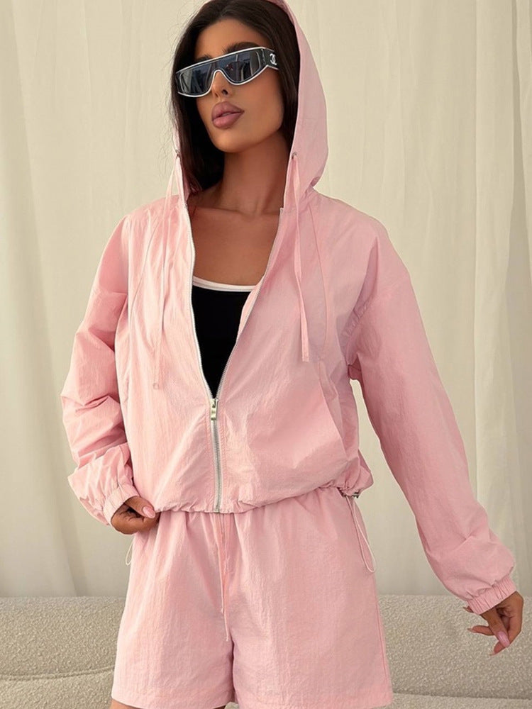 Damen modischer Kapuzenjacke und Shorts Set Stalluxe