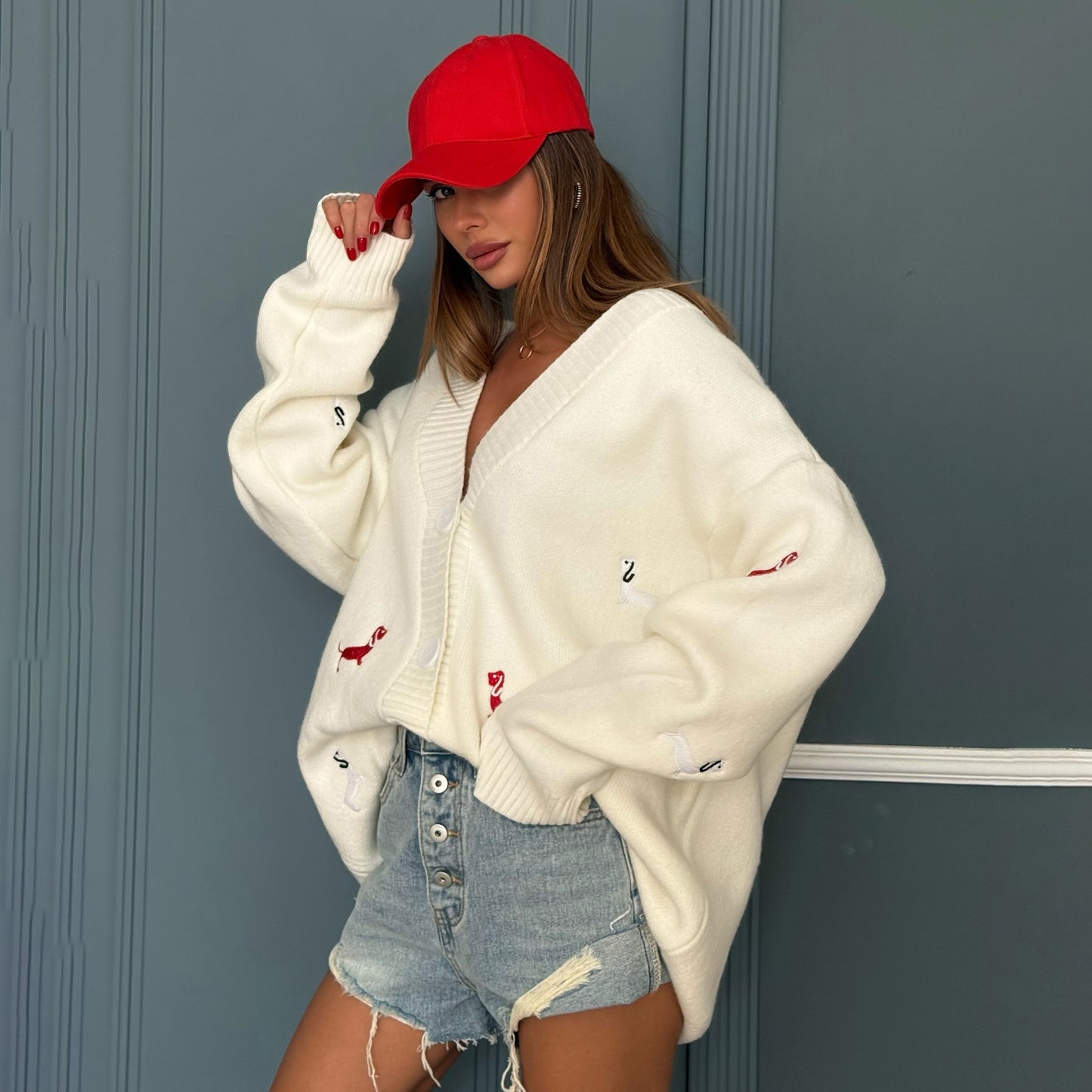 Damen kuscheliger Over-Sized Strickcardigan mit einzigartiger Stickerei Stalluxe