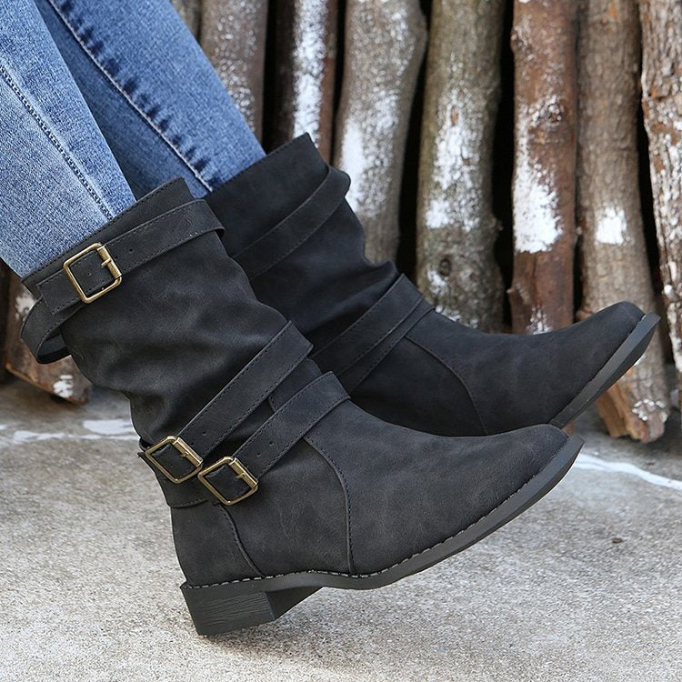 Damen Modische Stiefeletten mit verstellbaren Riemen und robustem Profil Stalluxe