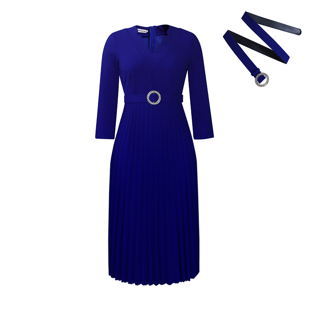 Damen Plissiertes Abendkleid mit detailgetreuem Gürtel Stalluxe