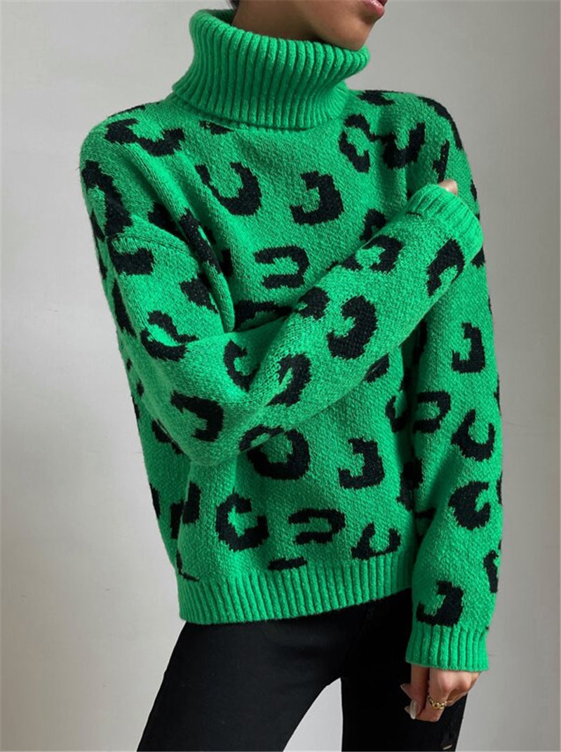 Damen Stehkragen Pullover mit Leopardenmuster Stalluxe