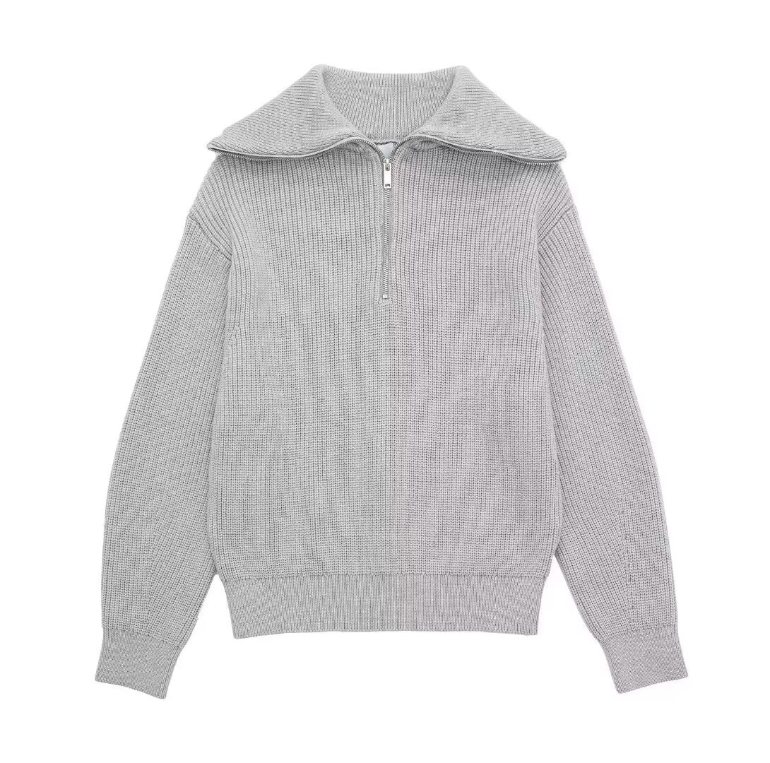 Damen Strickpullover mit hohem Kragen und Reißverschluss Stalluxe