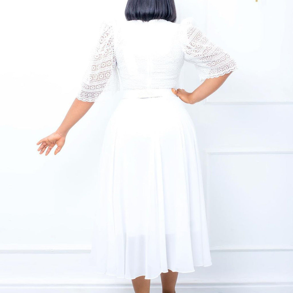 Damen Maxikleid mit Rüschenärmeln und dekorativem Taillengürtel Stalluxe