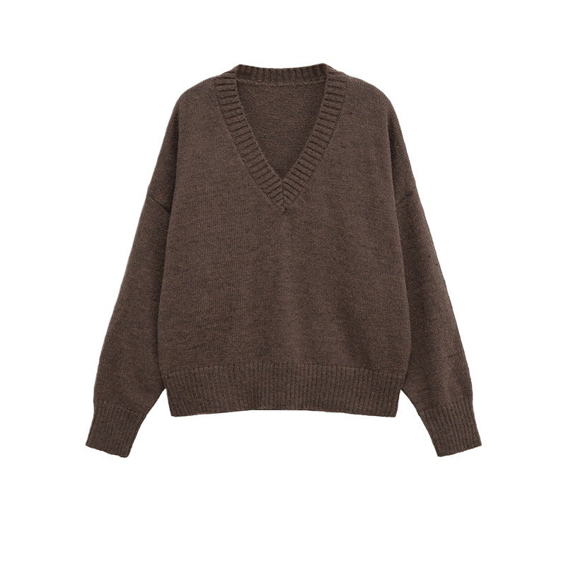 Damen gemütlicher Strickpullover mit V-Ausschnitt und großzügigem Schnitt Stalluxe