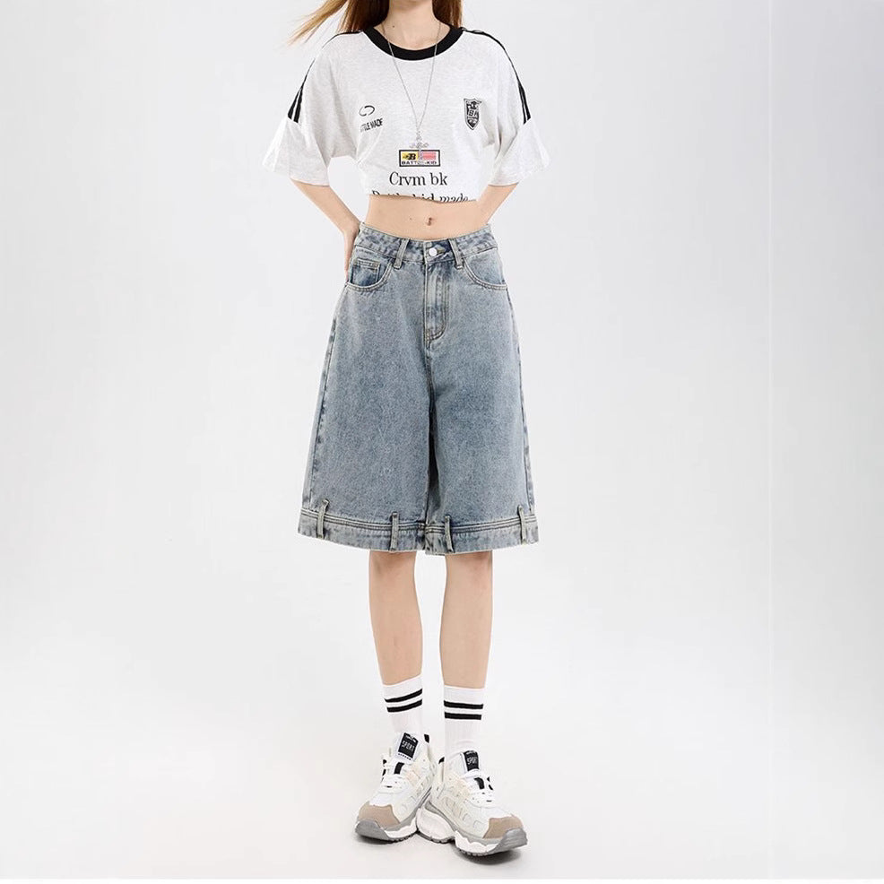 Damen klassische Denim-Shorts mit weitem Bein Stalluxe