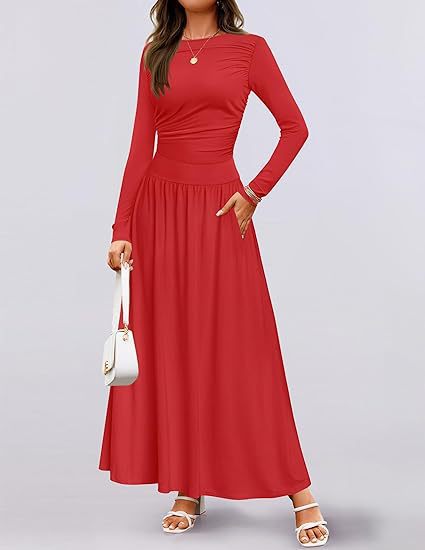 Damen Elegantes Maxikleid mit langen Ärmeln und praktischen Taschen Stalluxe