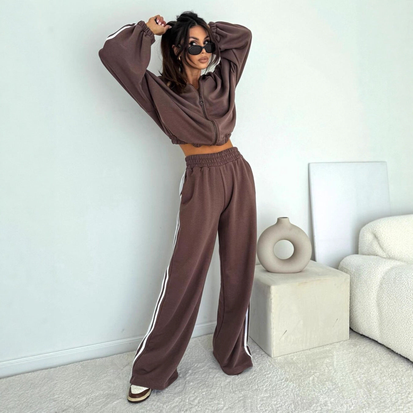 Damen Sportliches Zweiteiler-Set mit voluminösen Ärmel und elastischen Bund Stalluxe