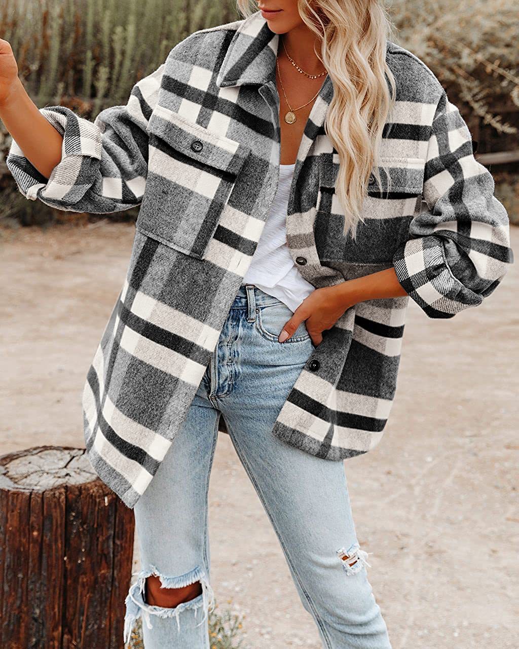 Damen Flanell-Hemdjacke im Karomuster Stalluxe