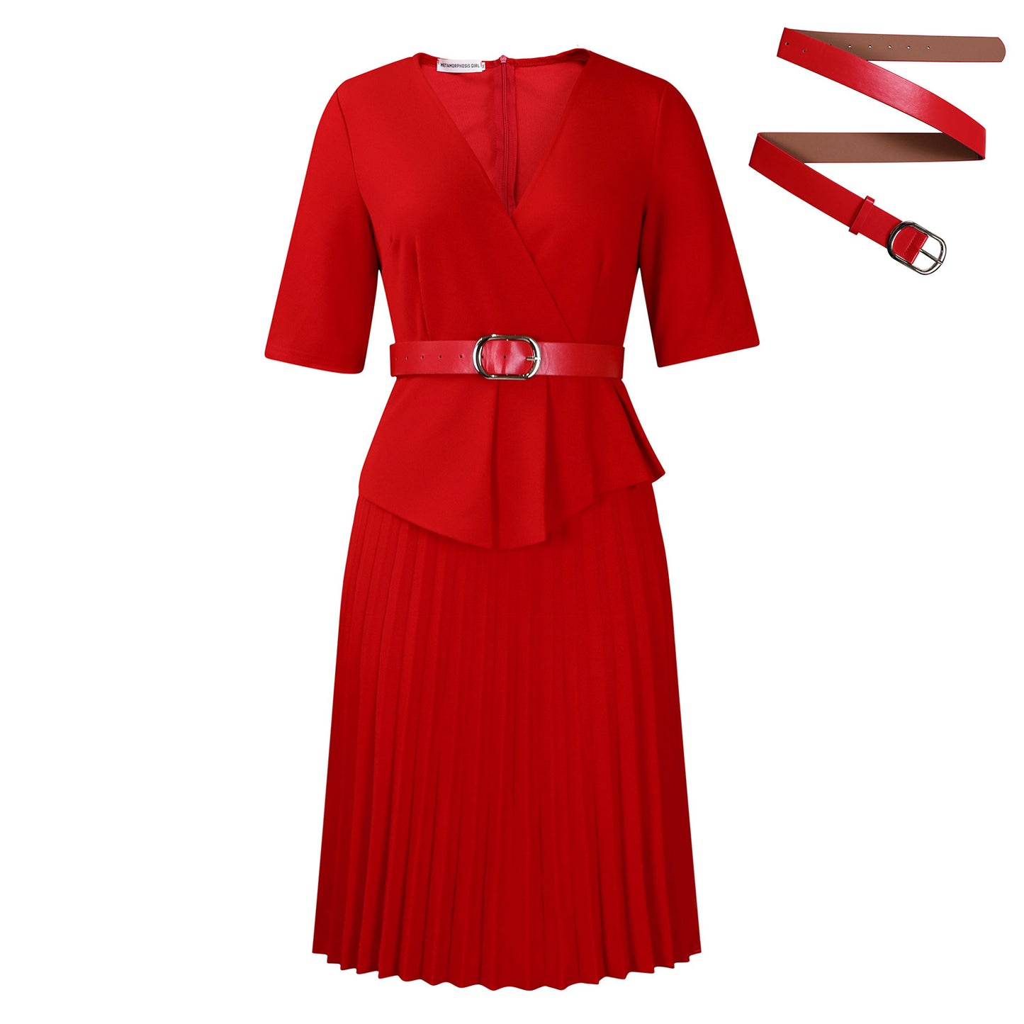 Damen Plissiertes Wickelkleid mit eleganter Taillierung und Gürtel Stalluxe