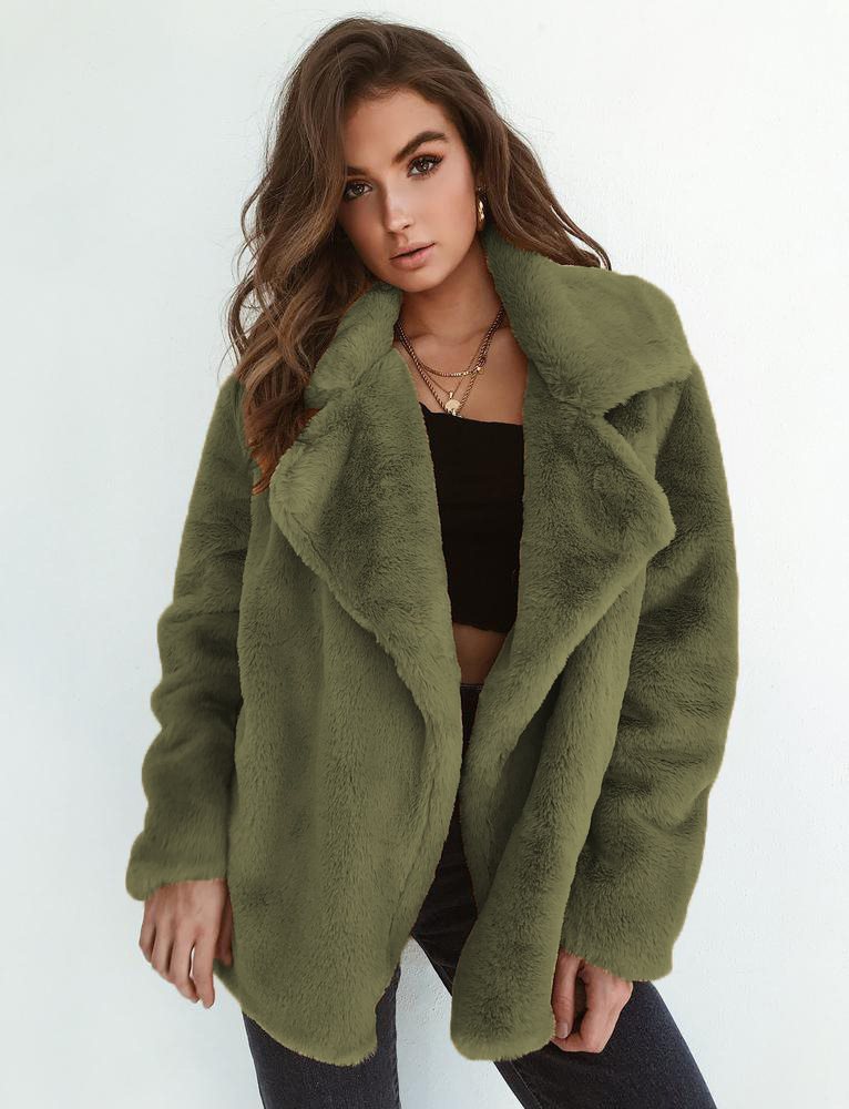 Damen Plüschige Oversized Jacke mit umschlagbarem Kragen und dezentem Schnitt Stalluxe