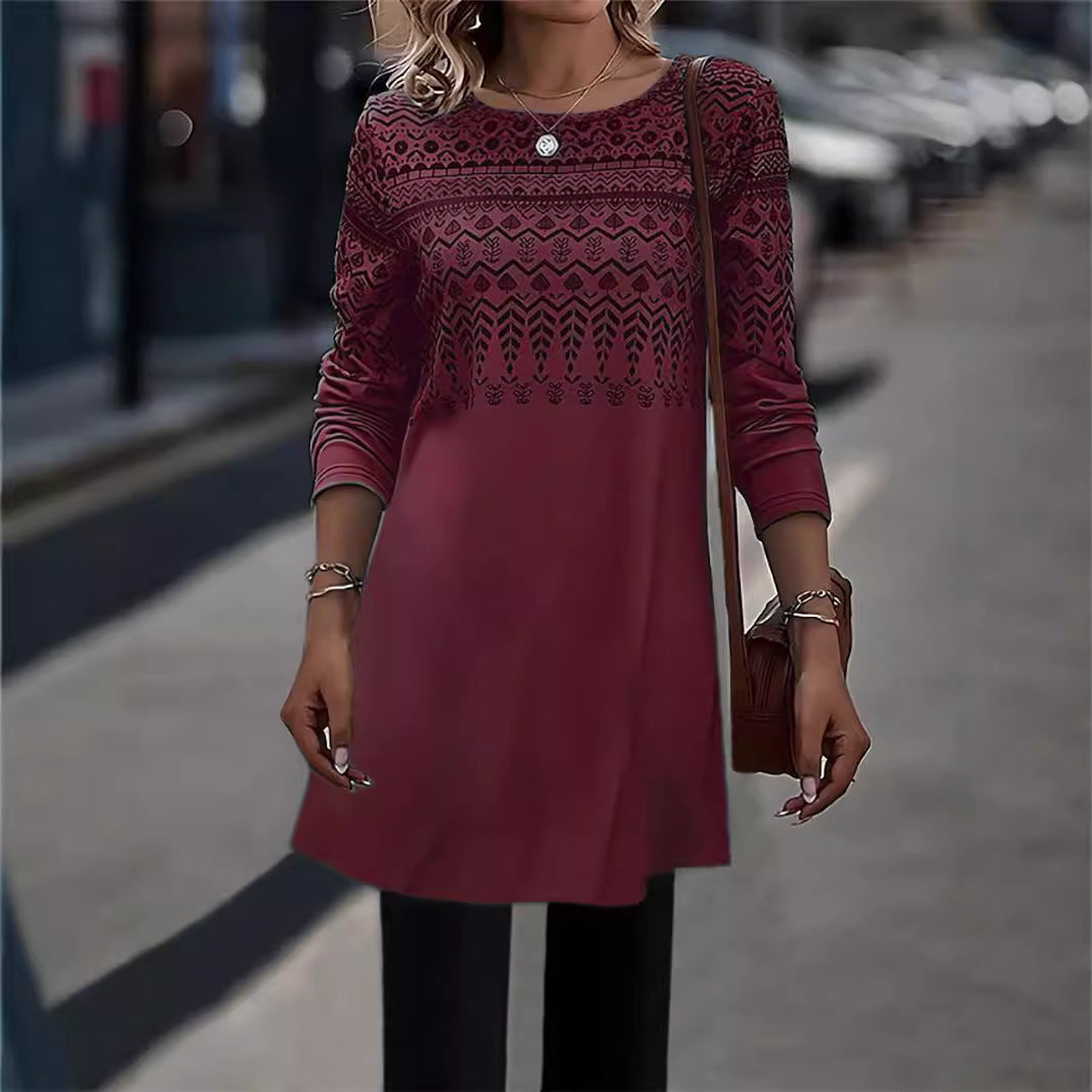 Women's Cozy Long Sleeve Patterned Tunic Top Stalluxe