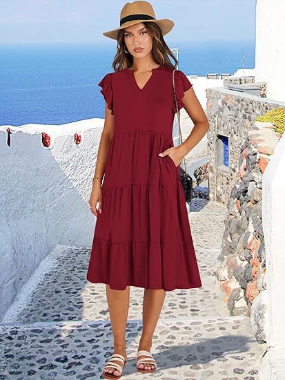 Damen Freizeitkleid mit Rüschendetails und Taschen Stalluxe