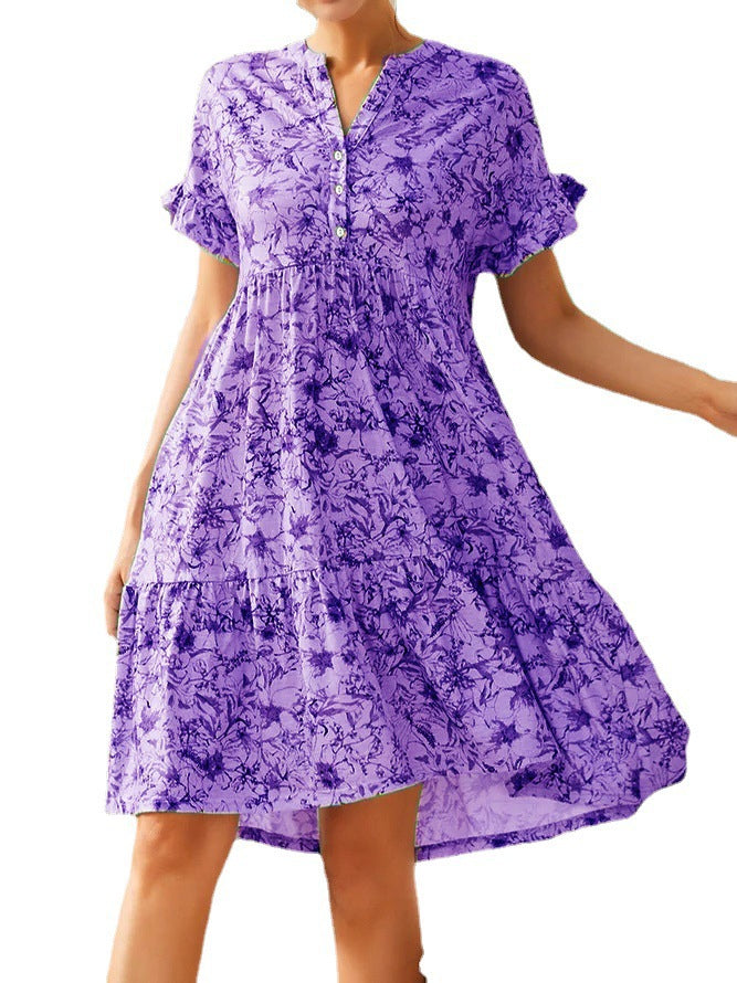 Damen lässiges Blumenkleid mit Knopfleiste und Rüschendetails Stalluxe