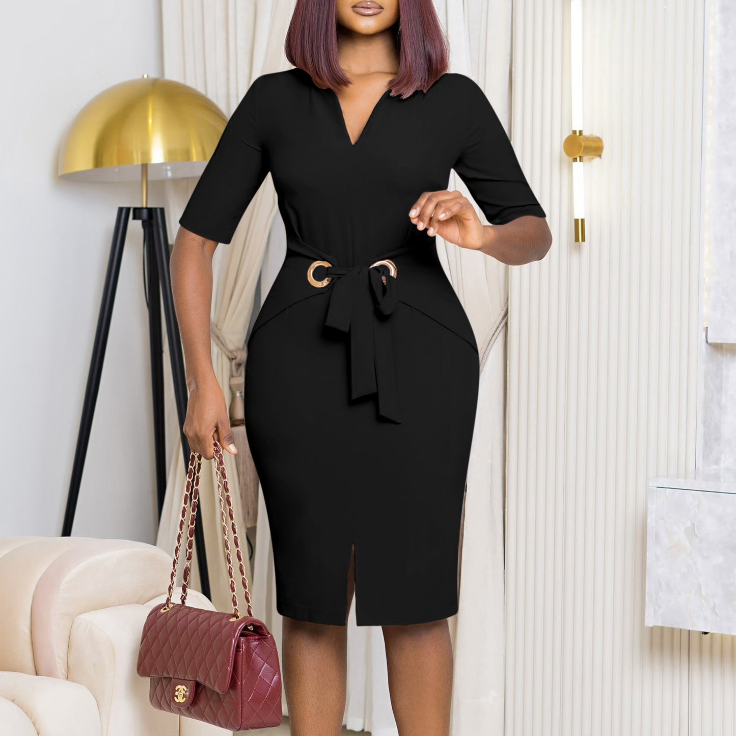 Damen figurbetontes Kleid mit dekorativem Knoten und Schlitz Stalluxe