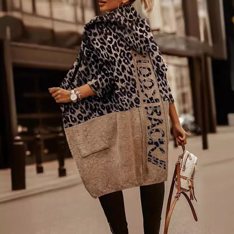 Damen Modischer Oversized Cardigan mit Leopardenmuster Stalluxe