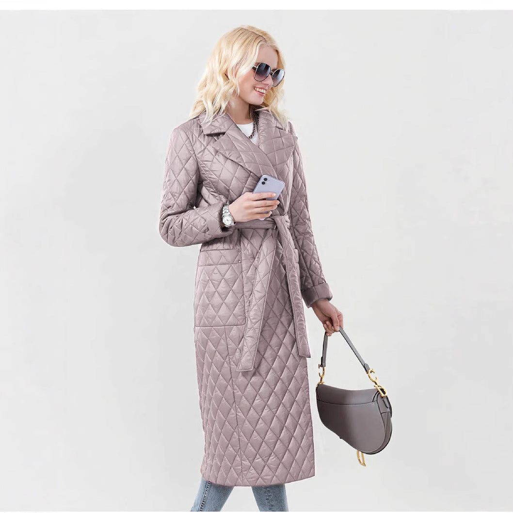 Damen Steppmantel mit Gürtel und hohem Kragen Stalluxe