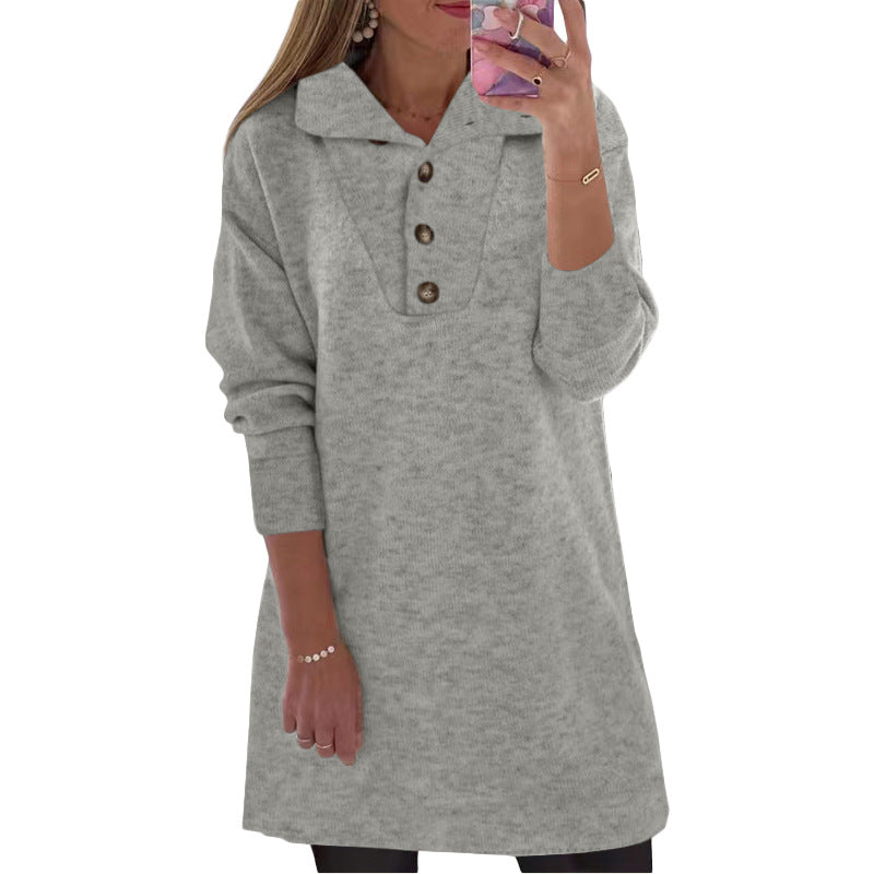 Damen Sweatdress mit Knopfleiste und oversized Kragen Stalluxe