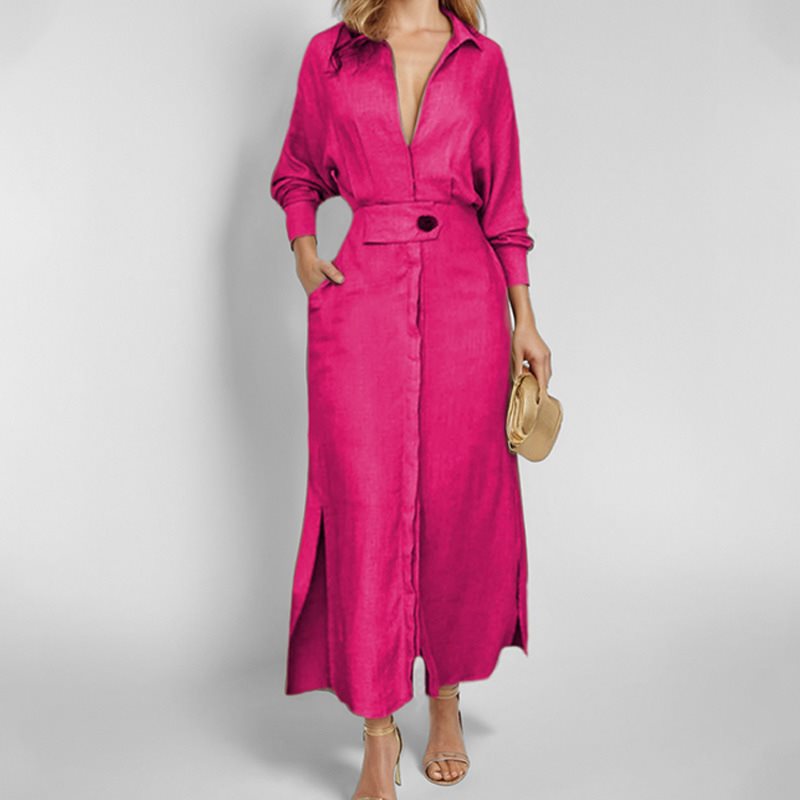 Damen Hemdkleid mit Taillengürtel und seitlichen Schlitzen Stalluxe