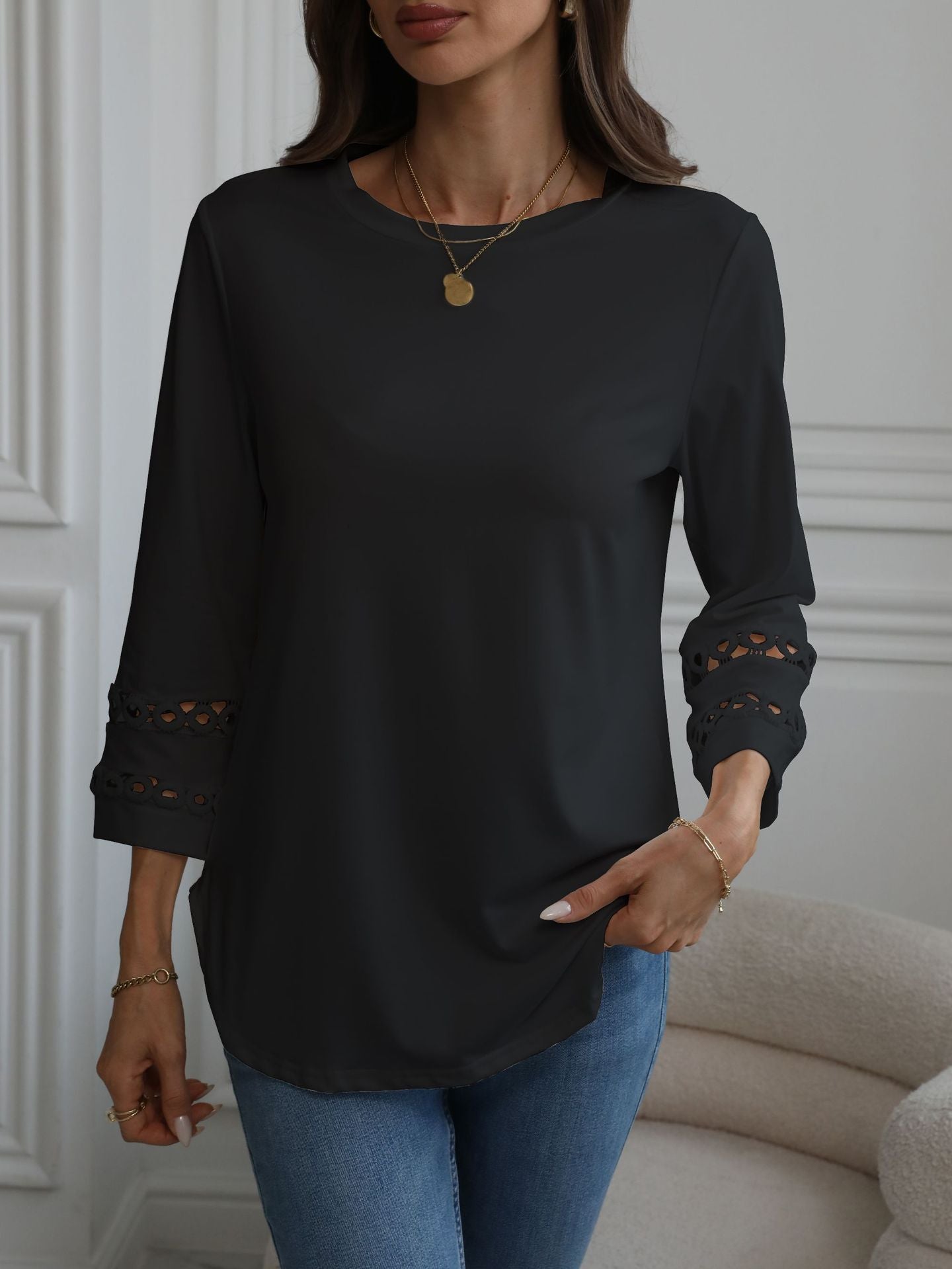 Damen modisches Oberteil mit eleganten Lochdetails Stalluxe