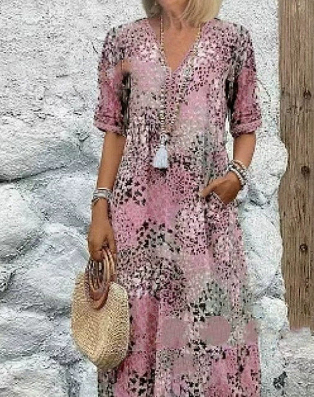 Damen Modisches Freizeitkleid mit floralem Muster und seitlichen Taschen Stalluxe