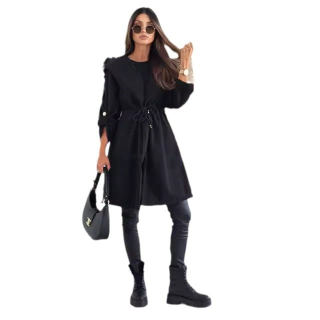 Damen stilvolle und praktische Jacke mit Gürtel und weitem Kragen Stalluxe