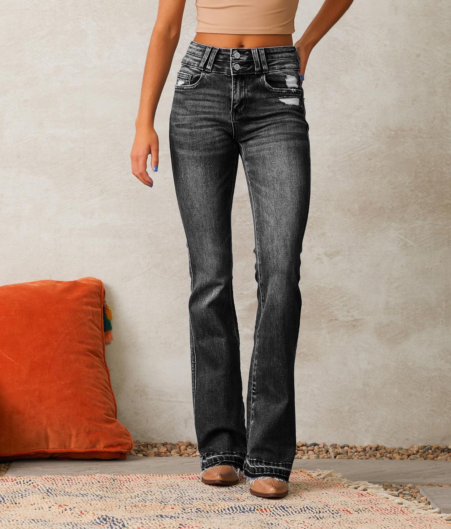 Damen Flared Jeans mit lässigem Schnitt und modischen Destroyed-Details Stalluxe