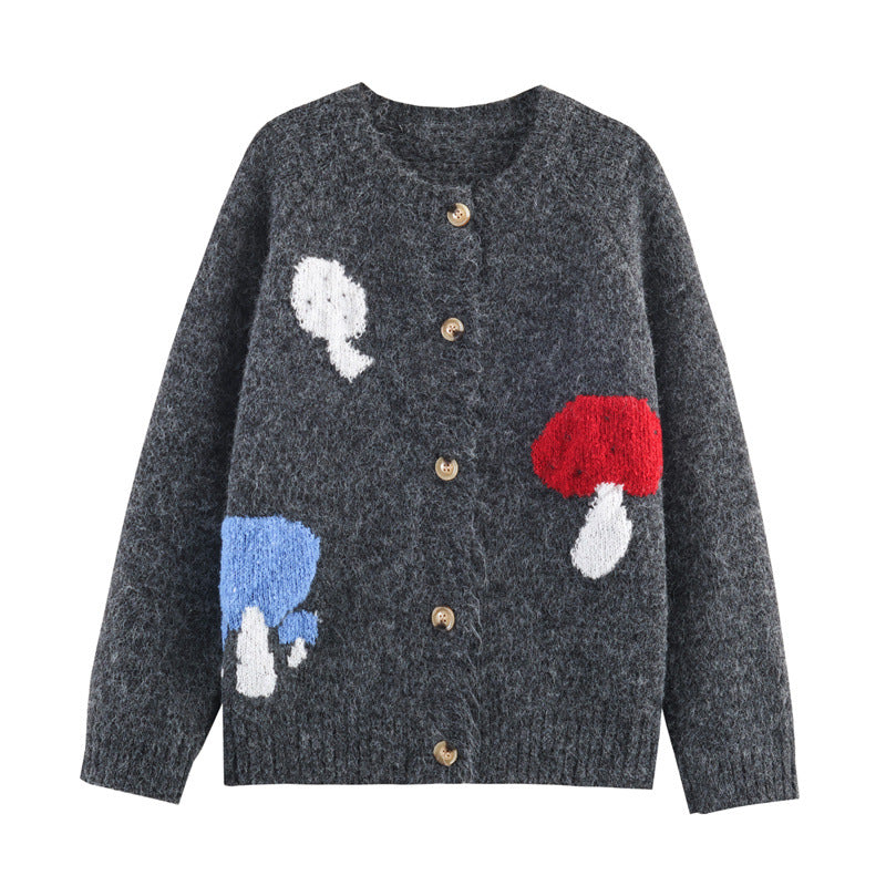 Damen Strickjacke mit buntem Pilzdesign Stalluxe
