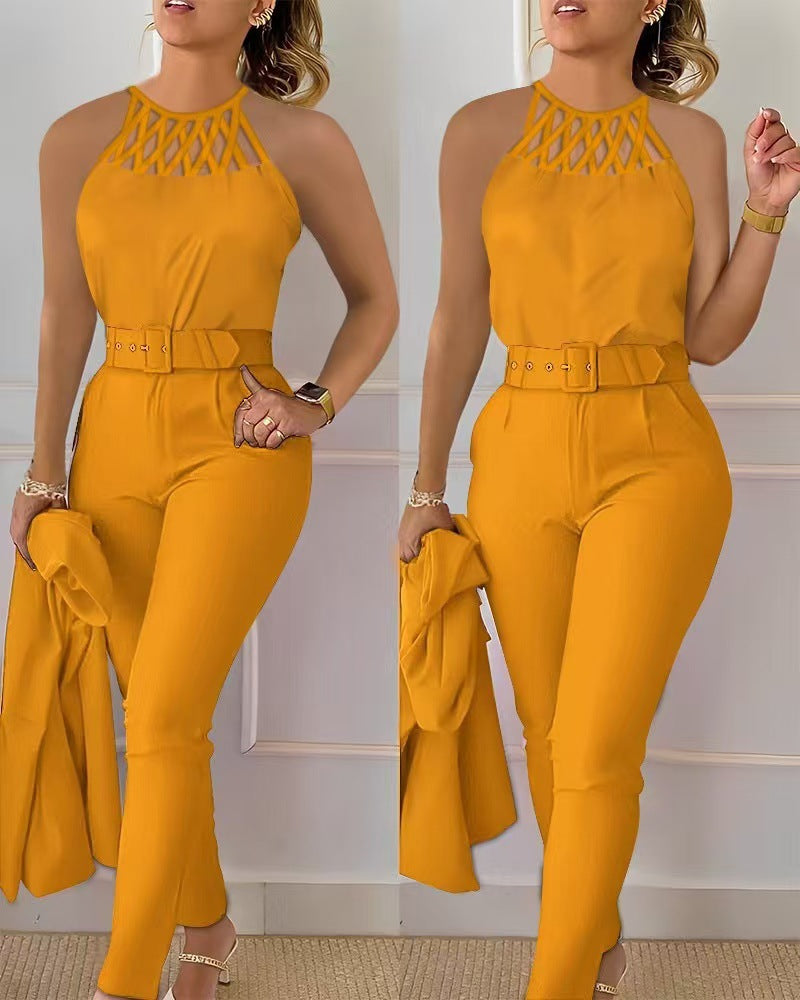 Damen Elegantes und figurbetontes Jumpsuit mit Racerback und Gürtel Stalluxe