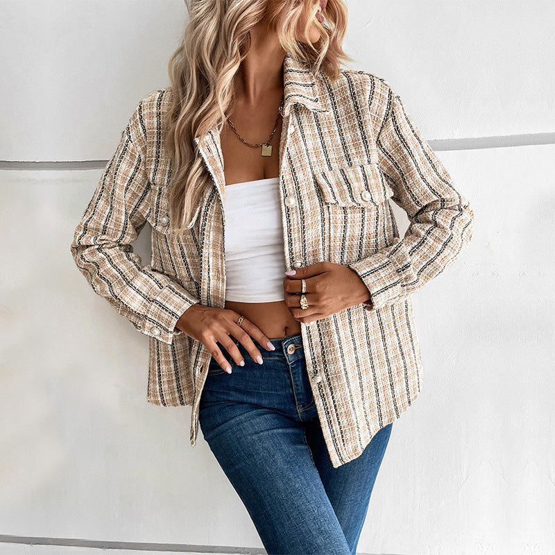 Damen gestreifte Utility-Jacke mit Brusttaschen und strukturierter Oberfläche Stalluxe