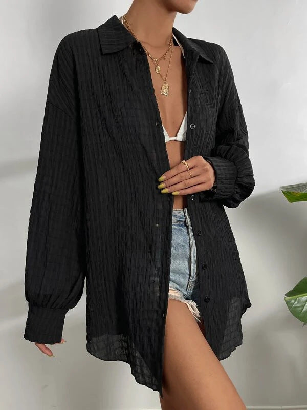 Damen lässige oversized Bluse mit strukturiertem Stoff Stalluxe