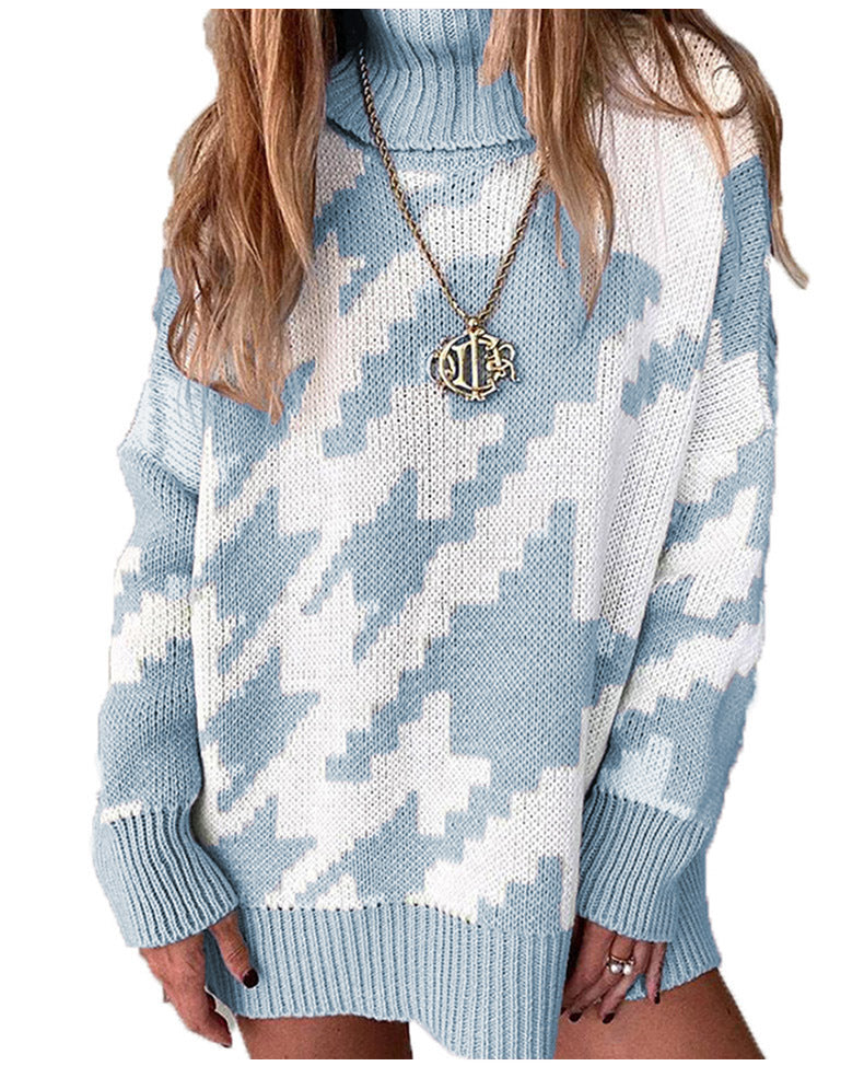 Damen Strickpullover mit hohem Kragen und modernem Zickzack-Muster Stalluxe