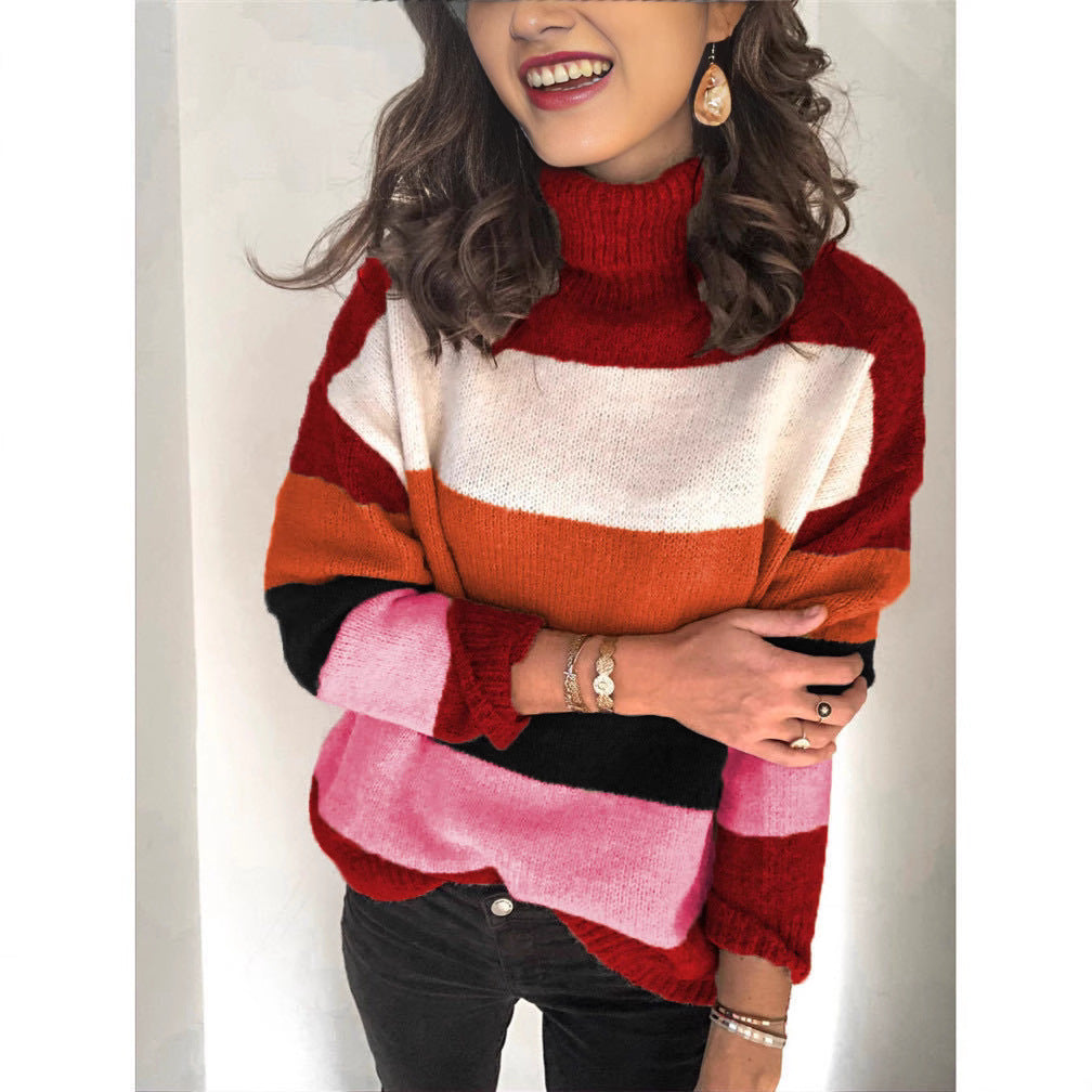 Damen modischer Strickpullover mit lässigem Rollkragen und farbiger Blockgestaltung Stalluxe